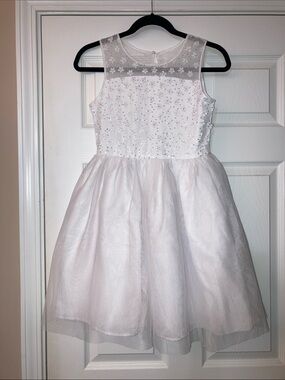 White Embellished Girls Formal Dress with Tulle Skirt - size 12
